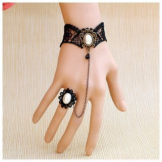 Amina Faux Pearl Lace Bracelet with Ring