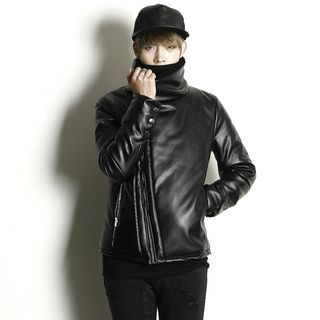 Rememberclick Funnel-Neck Zipped Faux-Leather Jacket