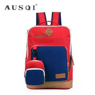 Ausqi Color-Block Canvas Backpack with Pouch
