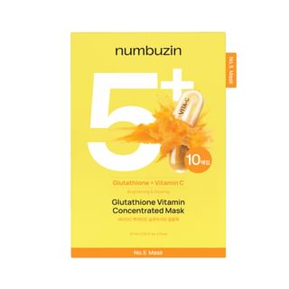 Numbuzin - No.5+ Glutathione Vitamin Concentrated Mask Set 10 Sheets 2025 Version - 27Ml X 10 Sheets