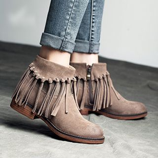 MIAOLV Genuine Leather Fringed Ankle Boots