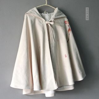 Rivulet Embroidered Corduroy Hooded Cape
