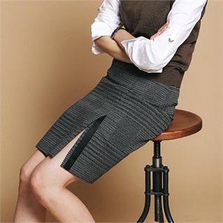 MAGJAY Check Slit-Front Skirt