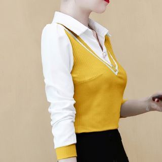 Long-sleeve Knit Panel Shirt