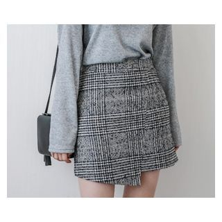 demavie Asymmetric-Hem Check Skirt