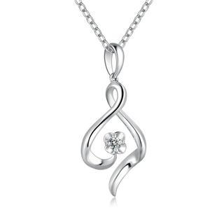 MaBelle 18K/750 White Gold Ribbon Swirling and Flower Diamond Pendant (0.05 ct) (FREE 925 Silver Box Chain)