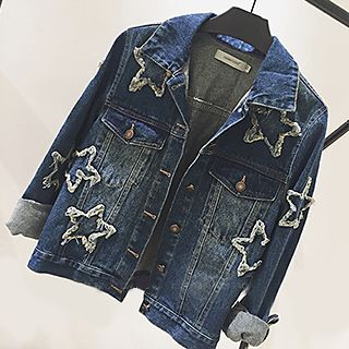 Fashion Street Star Accent Washed Denim Jacket
