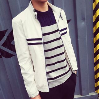 Street Affair Stripe Stand-collar Jacket