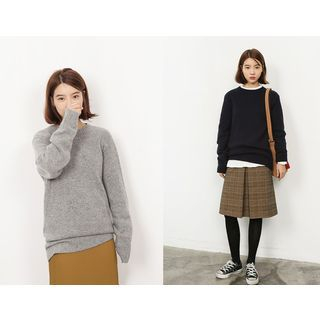 FROMBEGINNING Round-Neck Colored Long Knit Top