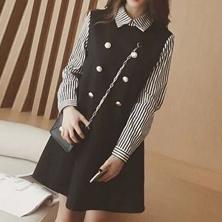 Eva Fashion Mock Two-Piece Double-Breasted Dress