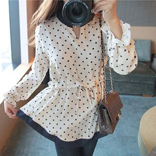 Jolly Club Drawstring-Waist Dotted Blouse
