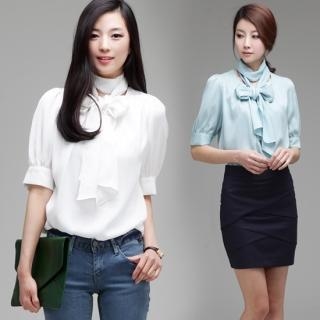 Set: Elbow-Sleeve Blouse + Scarf