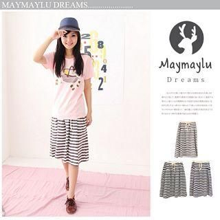 Drawstring-Waist Striped Skirt