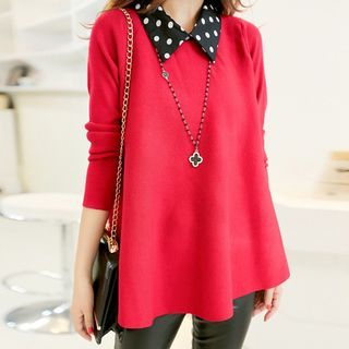 GESTA Maternity Dotted Collar Long-Sleeve Top