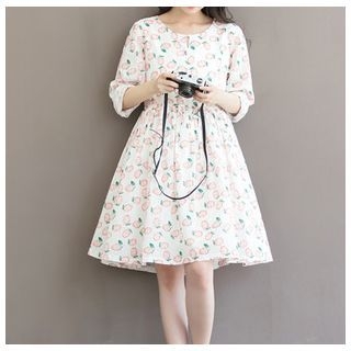 Clover Dream Peach Print Long-Sleeve Dress