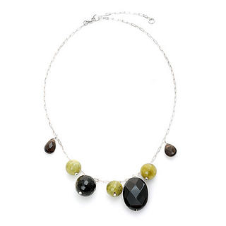 Keleo Silver onyx, green turqoise, smoky quartz necklace