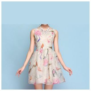 Strawberry Flower Print Sleeveless Dress