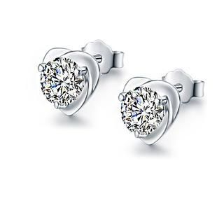 BELEC 925 Sterling Silver Heart-shaped with White Cubic Zircon Stud Earrings