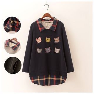 Waypoints Cat Embroidered Mock Two-Piece Pullover