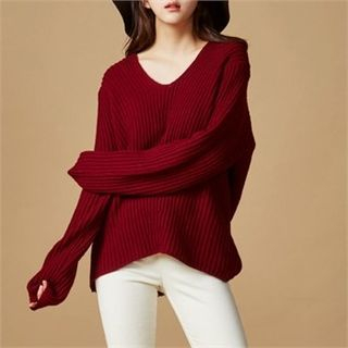 MAGJAY Wool Blend V-Neck Knit Top