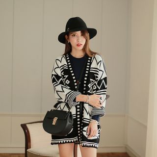 WITH IPUN Open-Front Patterned Cardigan