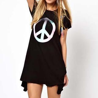 Obel Peace Sign Print Short-Sleeve Minidress