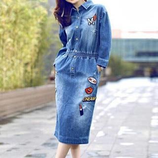 Neeya Long-Sleeve Denim Midi Dress