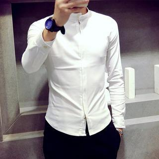 Bestrooy Mandarin Collar Long-Sleeve Shirt