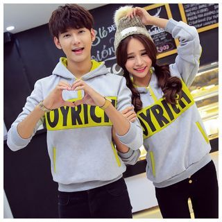 Azure Matching Couple Lettering Hooded Pullover