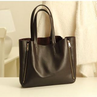 Pandabada Genuine Leather Zip Shopper Bag