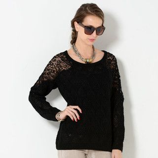 YesStyle Z Open-Knit Sweater Black - One Size