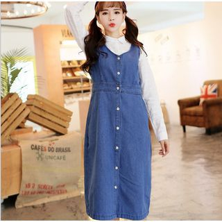 SUYISODA Sleeveless V-Neck Denim Dress