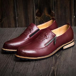 Preppy Boys Genuine-Leather Zip-Accent Embossed Loafers