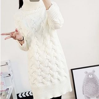 NIZ Cable-Knit Turtleneck Sweater Dress