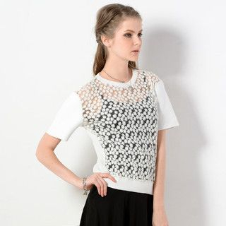 YesStyle Z Short-Sleeved Knit Illusion Sweater White - One Size