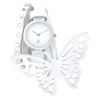 t. watch White Leather Strap with Butterfly Charm Strap Watch