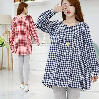 Mamaladies Long-Sleeve Gingham Maternity Dress