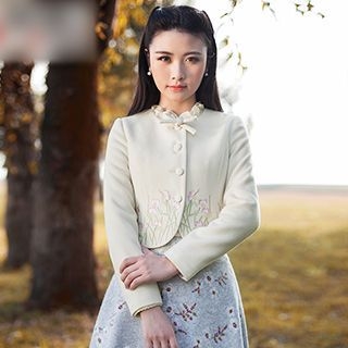 GU ZHI Ruffled Bow-Accent Embroidered Jacket