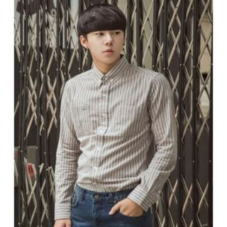 ABOKI Buttoned-Collar Stripe Shirt
