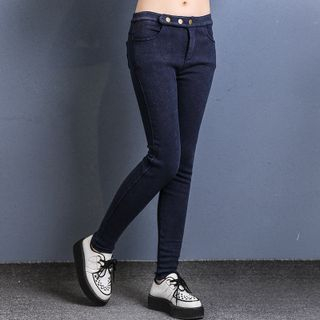 11.STREET Washed Fleece-lined Jeans