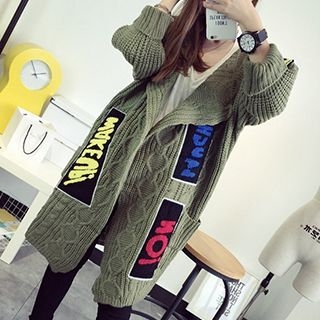 FR Embroidered Letter Cable Knit Cardigan