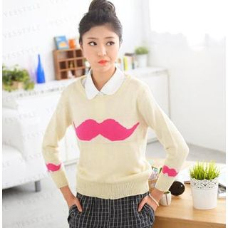 59 Seconds Mustache Print Sweater Cream - One Size