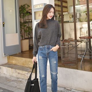 Seoul Fashion Distressed Slim-Fit Jeans