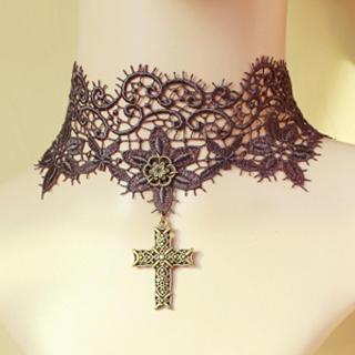 Fit-to-Kill Lace Cross Necklace  Black - One Size