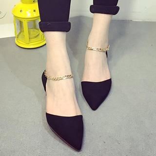 QiQi House Chain-Strap Pointy Kitty Heels
