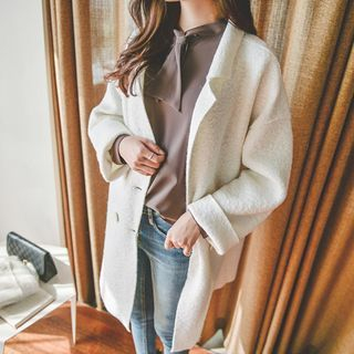 JUSTONE Notched Lapel Wool Blend Boucl  Coat