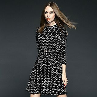 Queen Mulock 3/4-Sleeve Patterned Dress