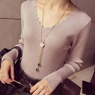Eva Fashion V-neck Ribbed Sweater
