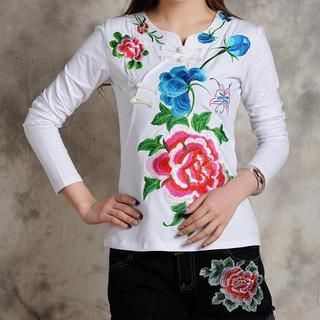 Sayumi Long-Sleeve Embroidered Top