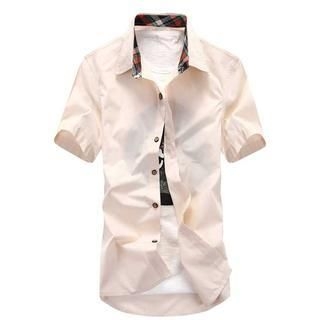 JVR Short-Sleeve Plaid-Trim Shirt